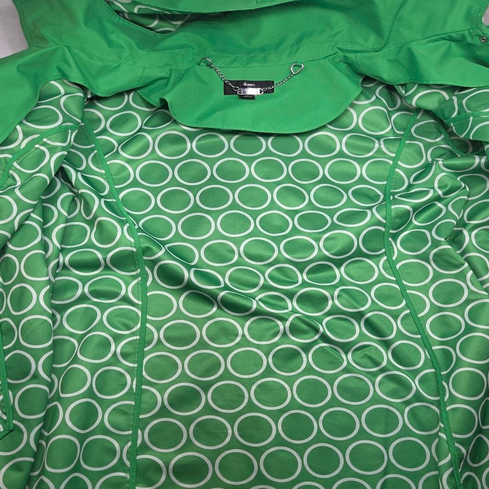 Women's Dennis Basso Green Trench Coat 2X with White Pattern Lining - Picture 8 of 11